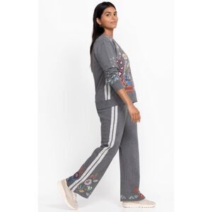 Johnny Was Griffin Wide Leg Ribbon Pant in Embroidered Grey Marled size Small